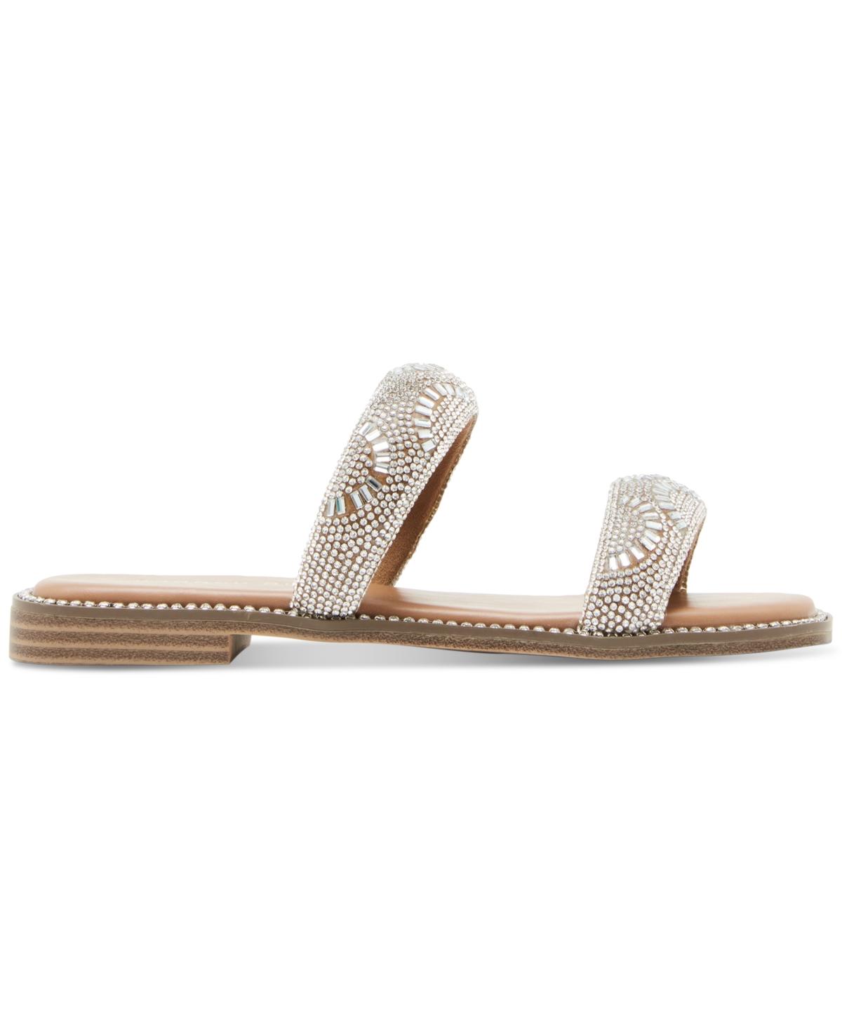 Madden Girl Partly Rhinestone Two-band Slide Sandals in Metallic