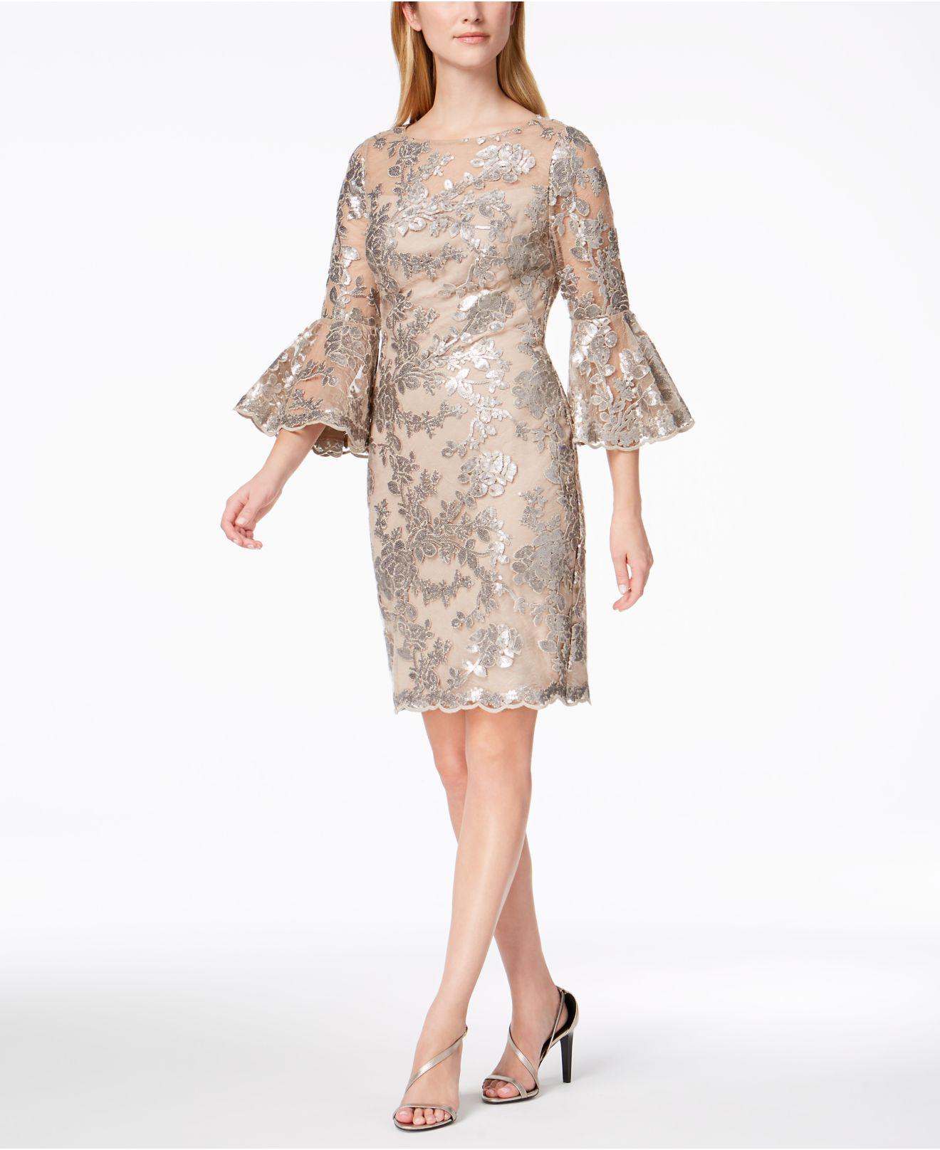 calvin klein lace bell sleeve sheath dress