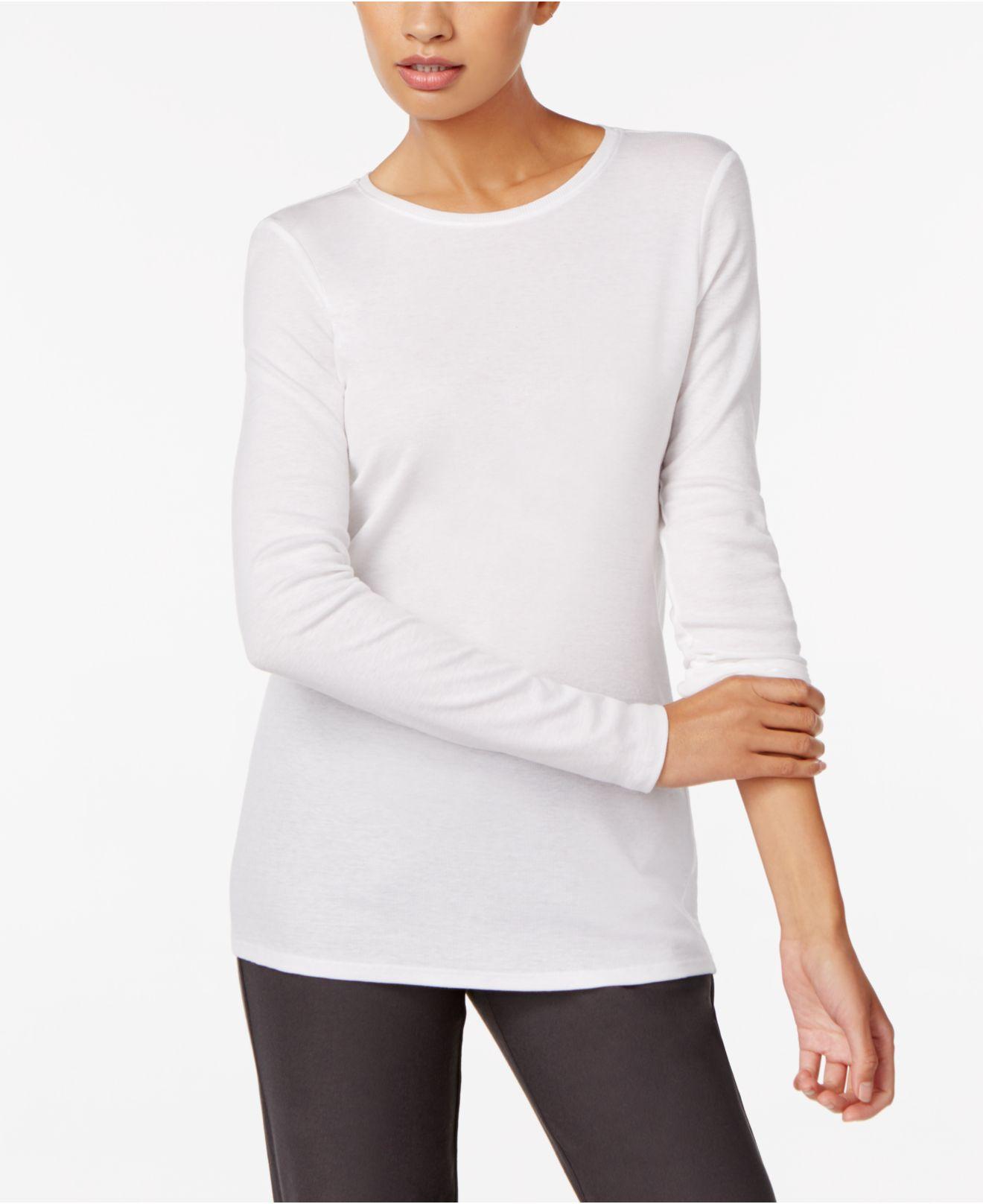 Eileen Fisher Synthetic Crew-neck Long-sleeve Top in White - Lyst