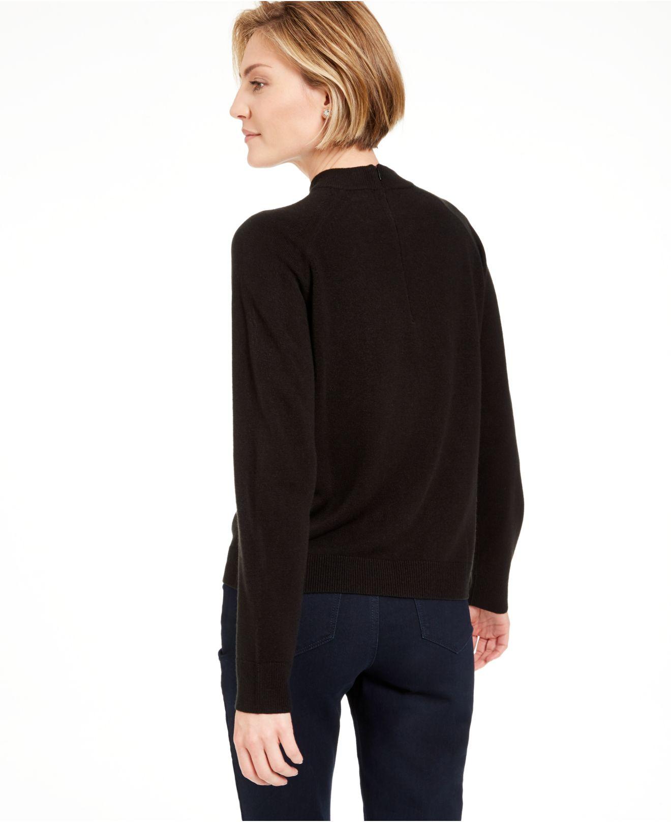 Karen Scott Cotton Zip-Shoulder Sweater 