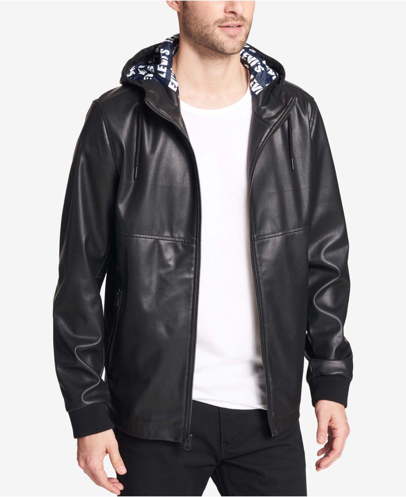 Levi's Faux-leather Perforated Hooded Jacket in Black for Men - Lyst