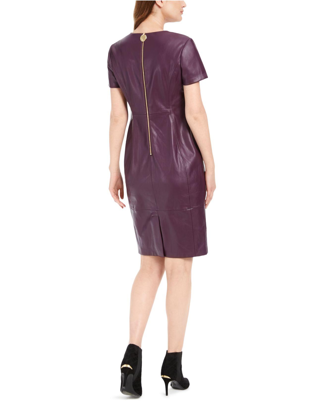 Calvin Klein Faux-leather Sheath Dress in Purple | Lyst