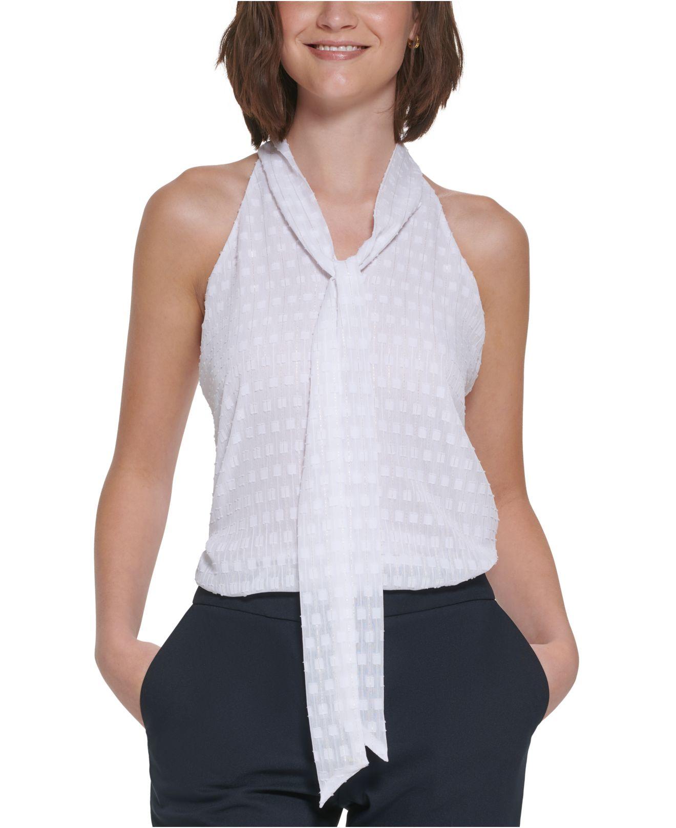 Calvin Klein Synthetic Textured Tie Front Blouse in White | Lyst