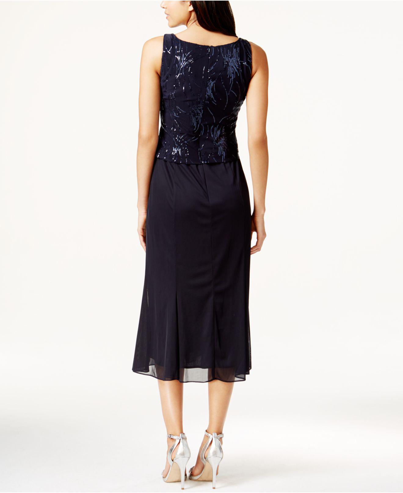 Alex Evenings Chiffon Petite Sleeveless Sequin Midi Dress And Jacket in Navy (Blue) - Lyst