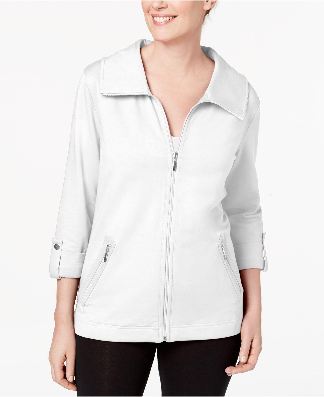 Karen Scott Zip-front French-terry Jacket, Created For Macy's in White