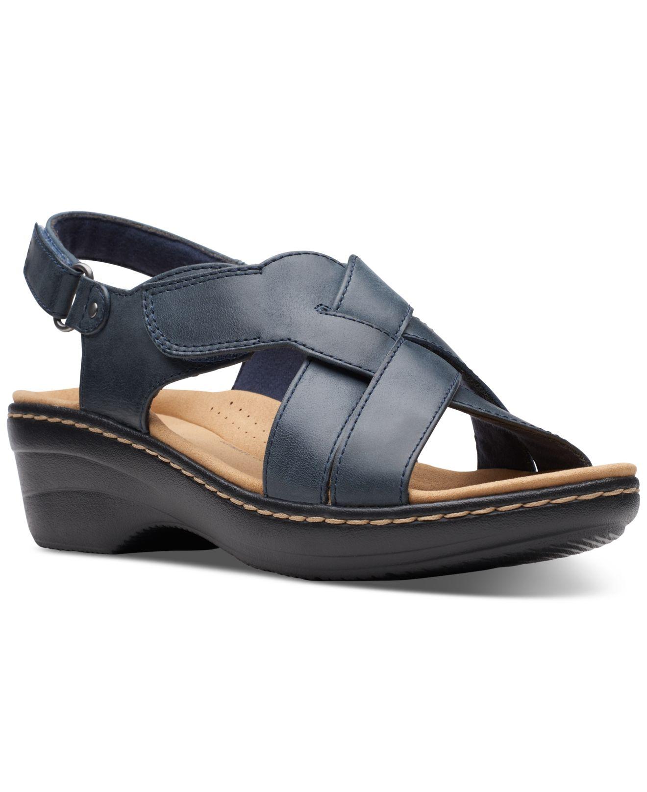 Clarks Merliah Echo Slip-on Slingback Wedge Sandals in Blue | Lyst