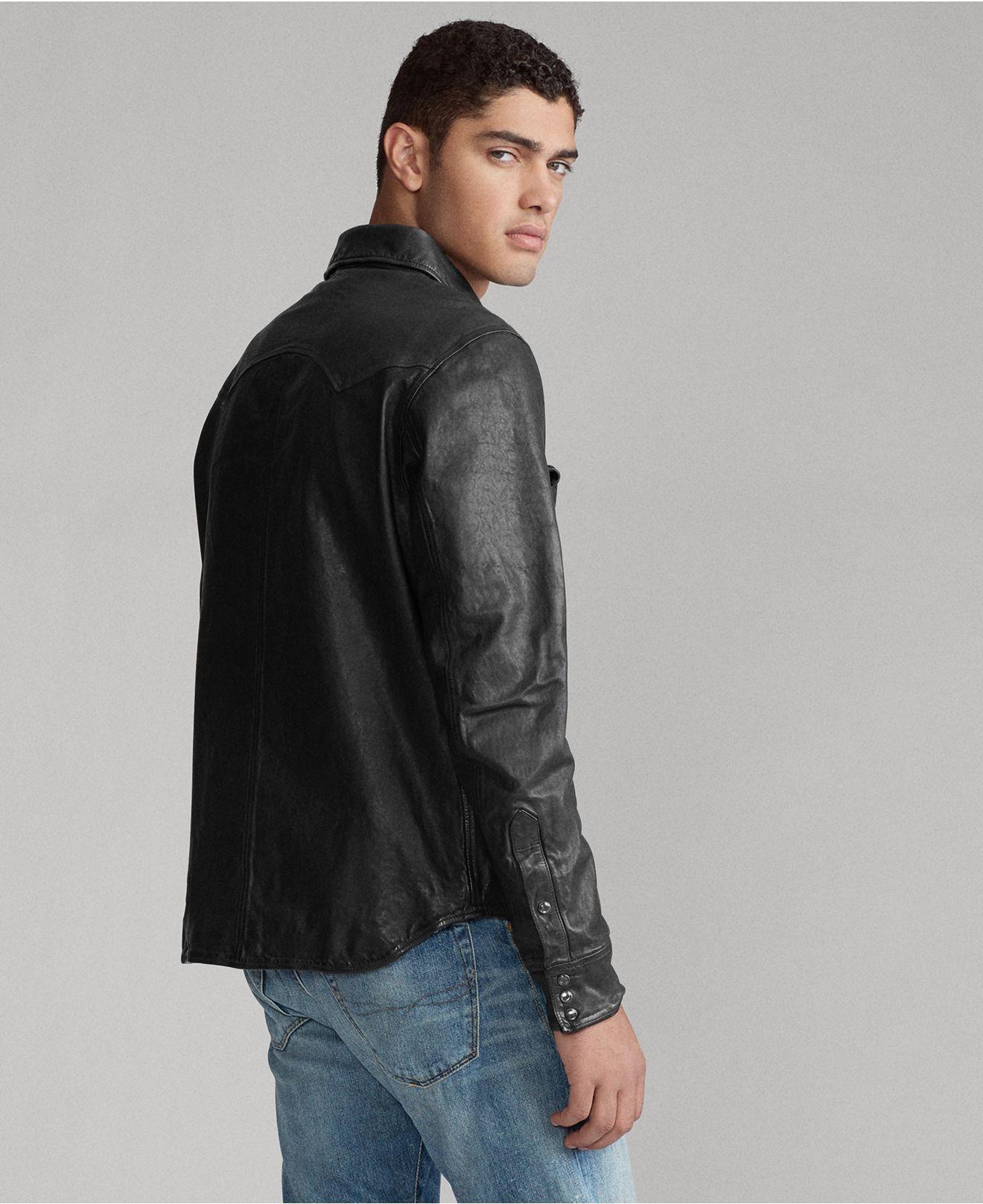polo ralph lauren washed leather shirt jacket