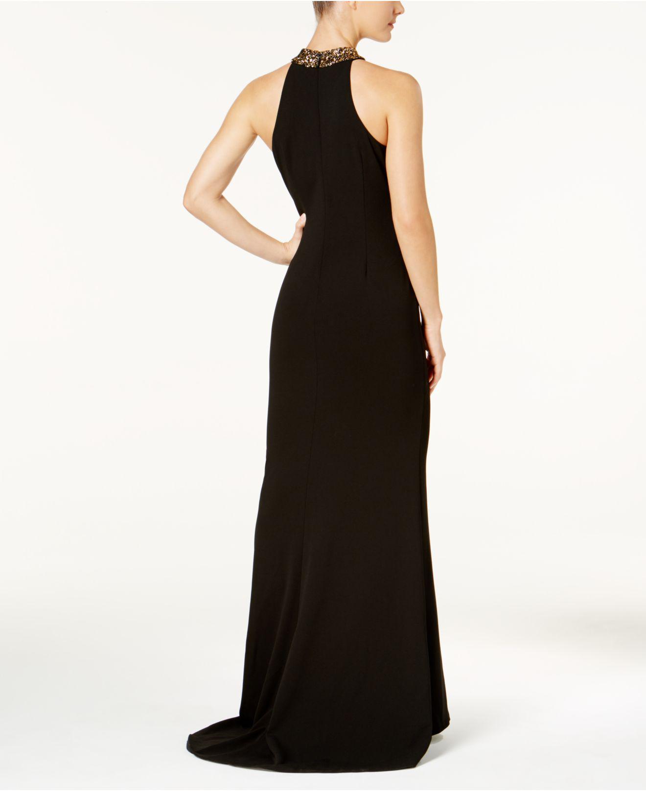 calvin klein crepe halter gown