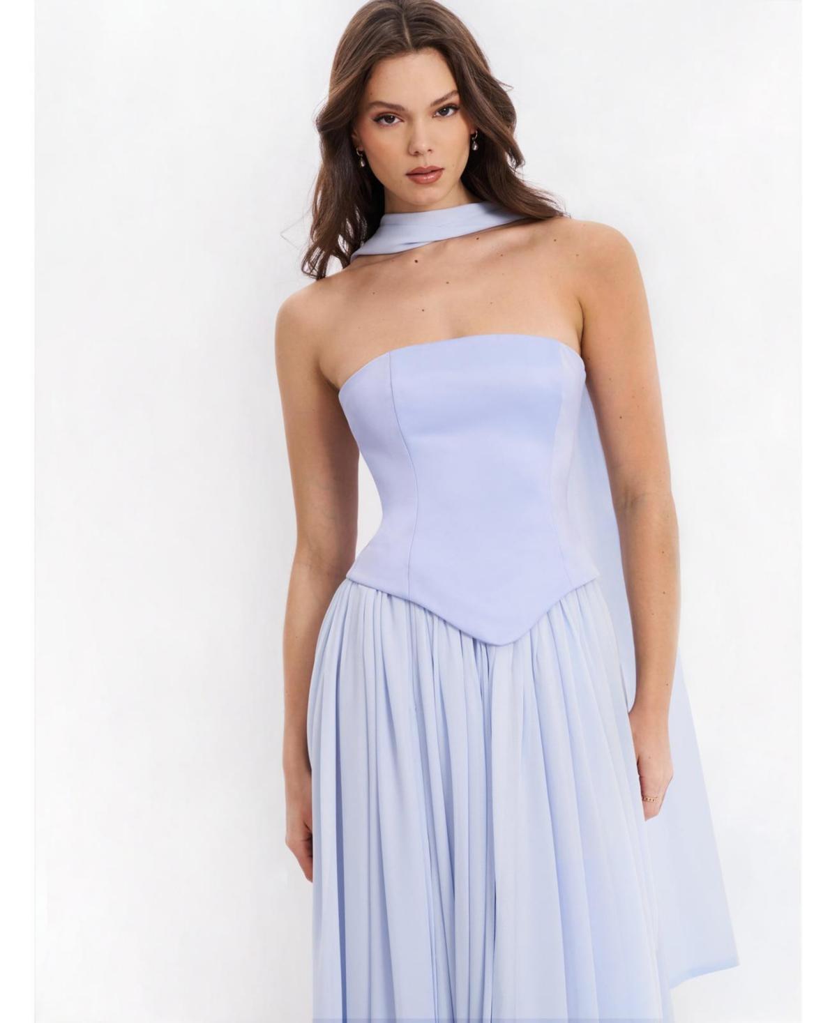 Miss Circle Qianna Peplum Top Drop Waist Chiffon Gown in Blue | Lyst