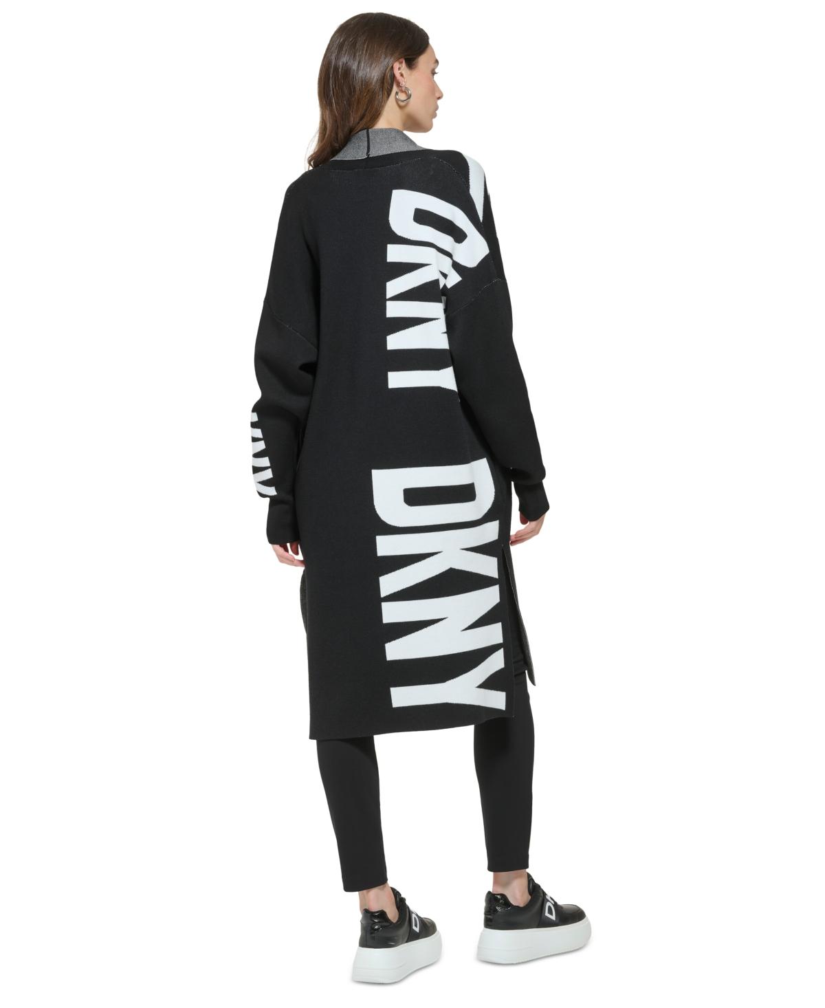 DKNY Oversized Logo-print Open-front Cardigan in Black Lyst