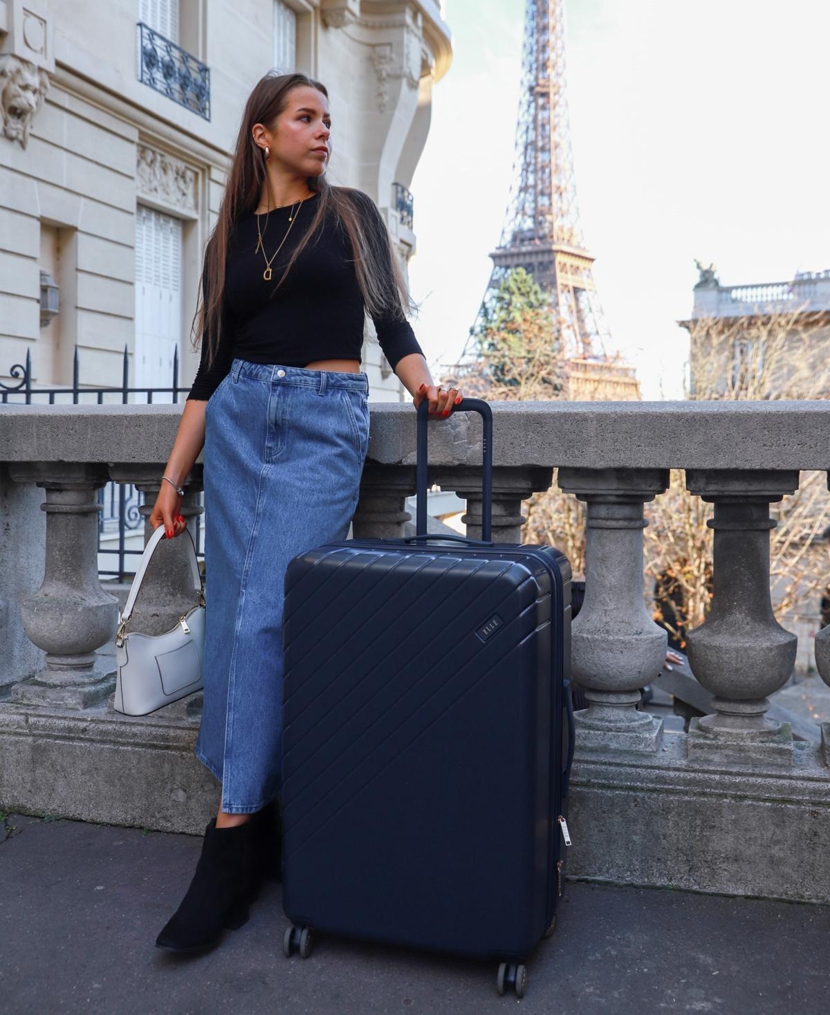 Elle Louvre 2-piece Expandable Retro Spinner luggage Set in Blue