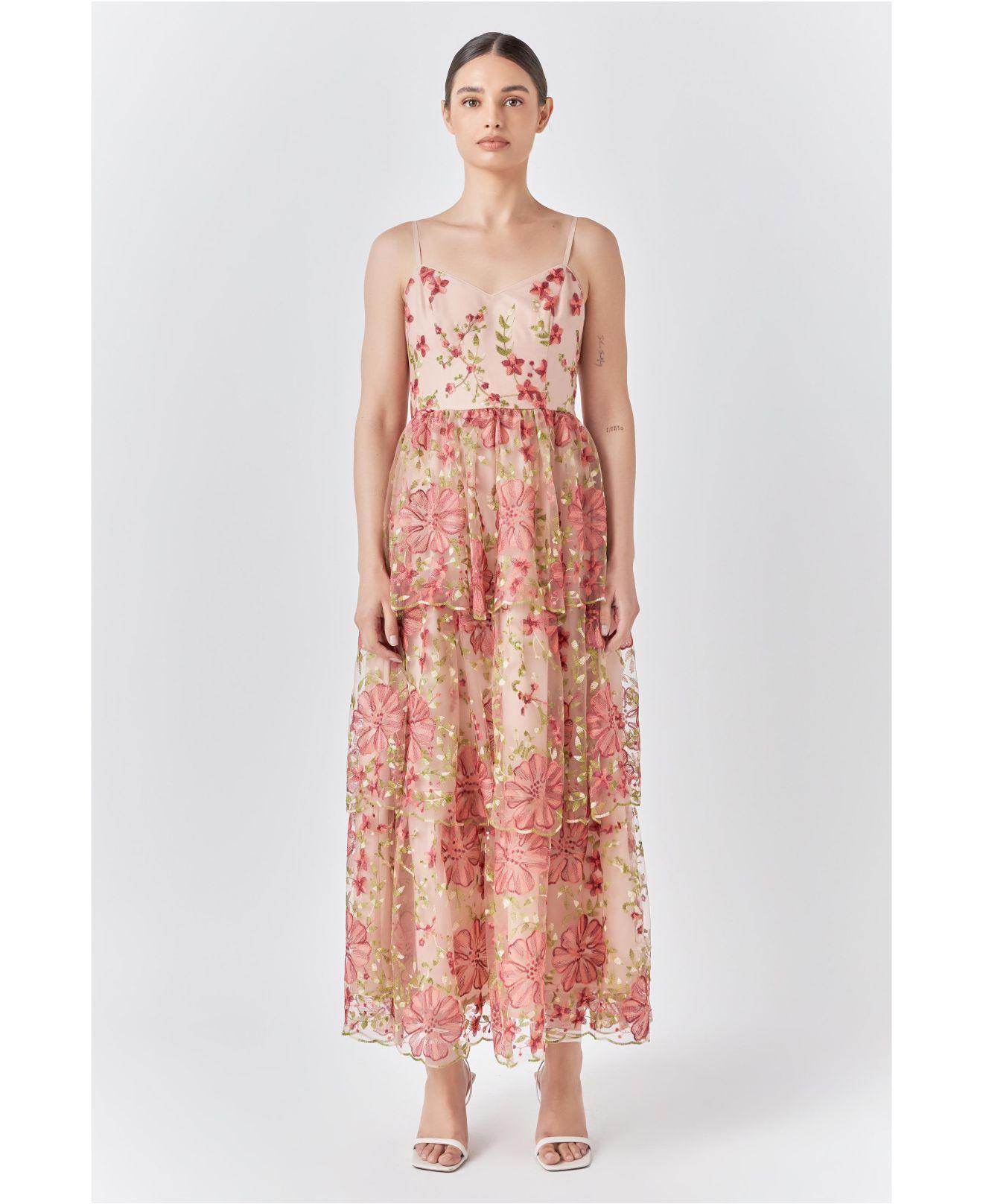 Endless Rose Floral Embroidered Maxi Dress in White | Lyst