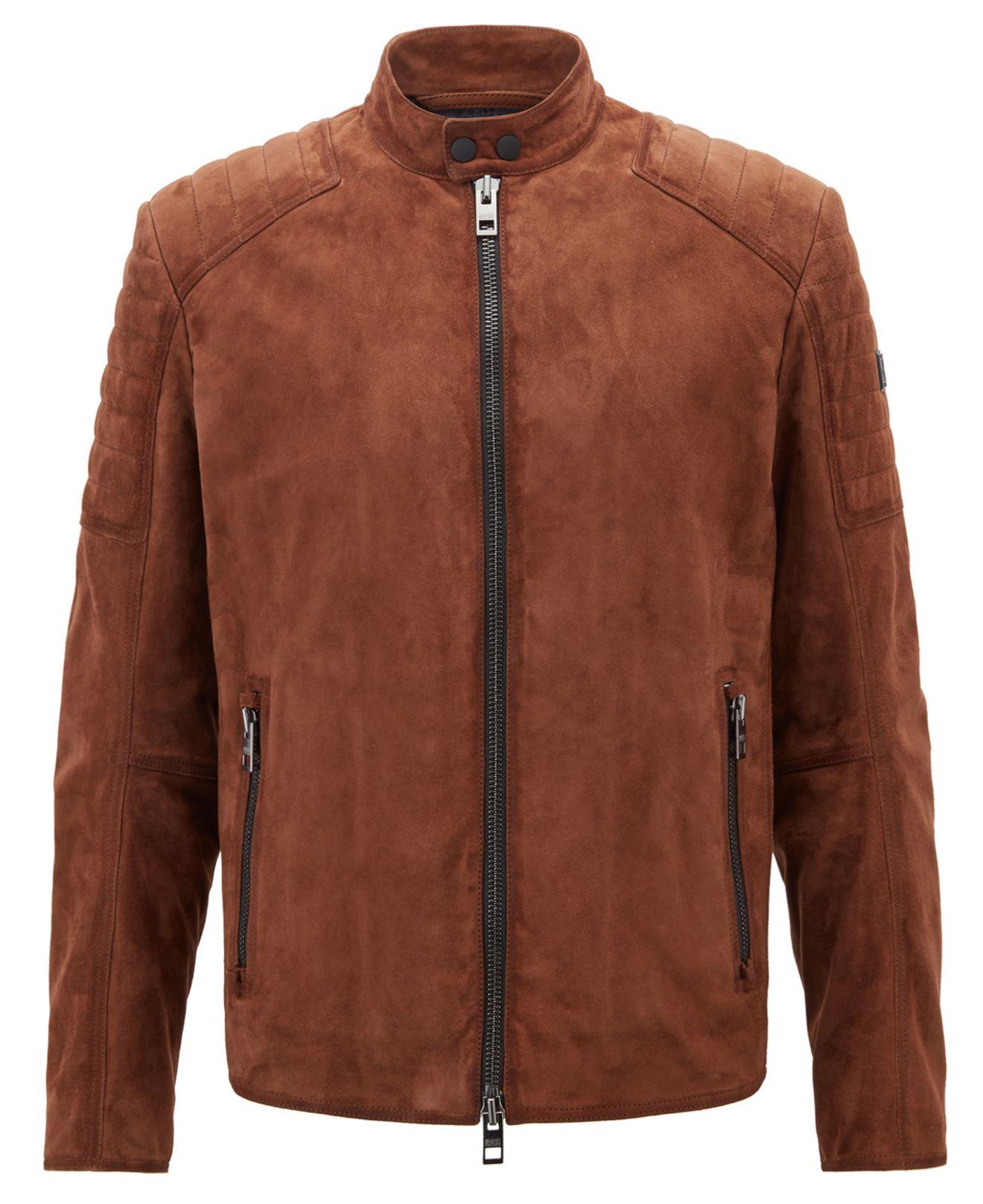 BOSS by HUGO BOSS Slim-fit Suede Leather Biker Jacket in Brown for Men |  Lyst
