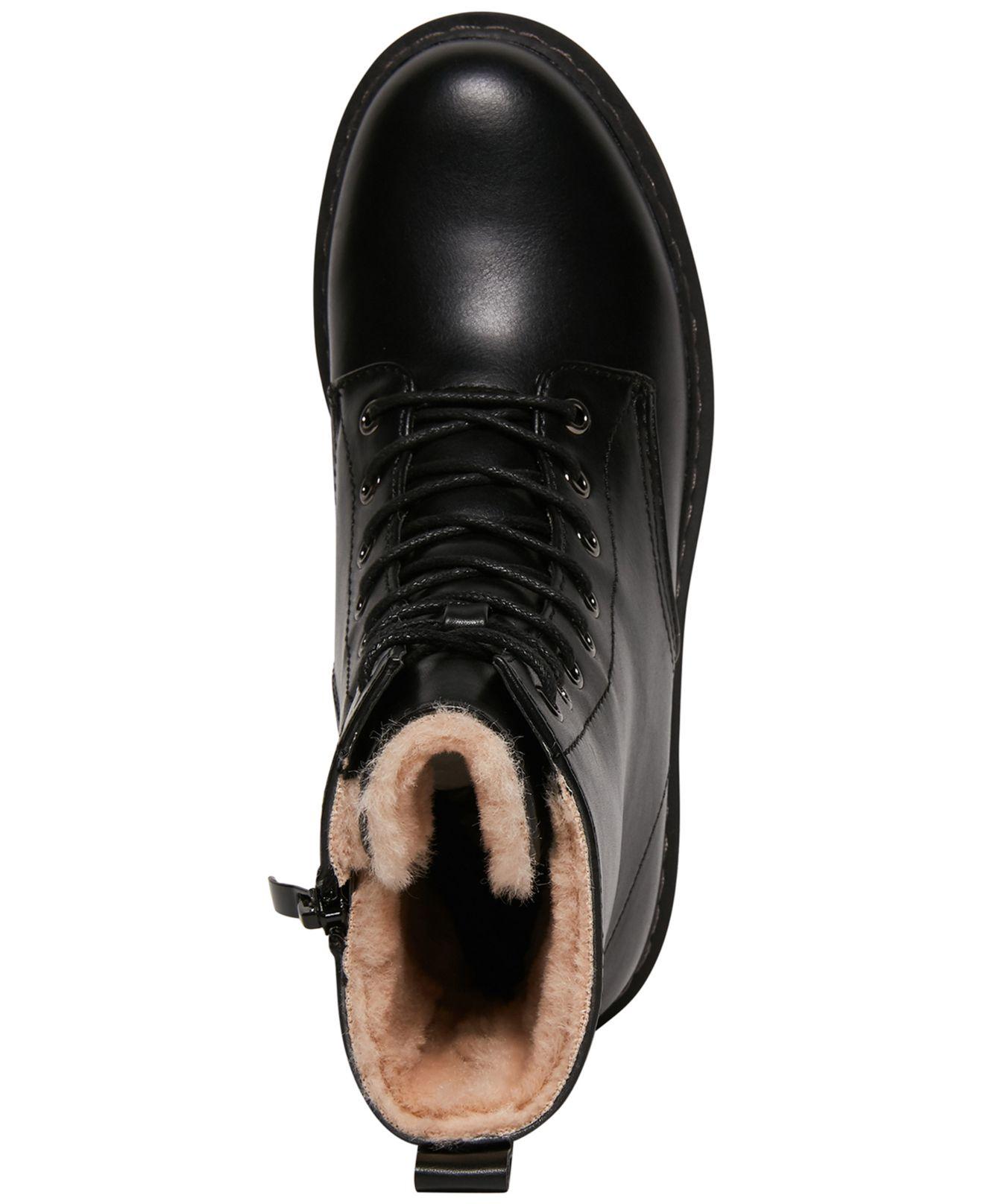 Steve Madden Betty-f Faux-fur Combat Boots in Black | Lyst