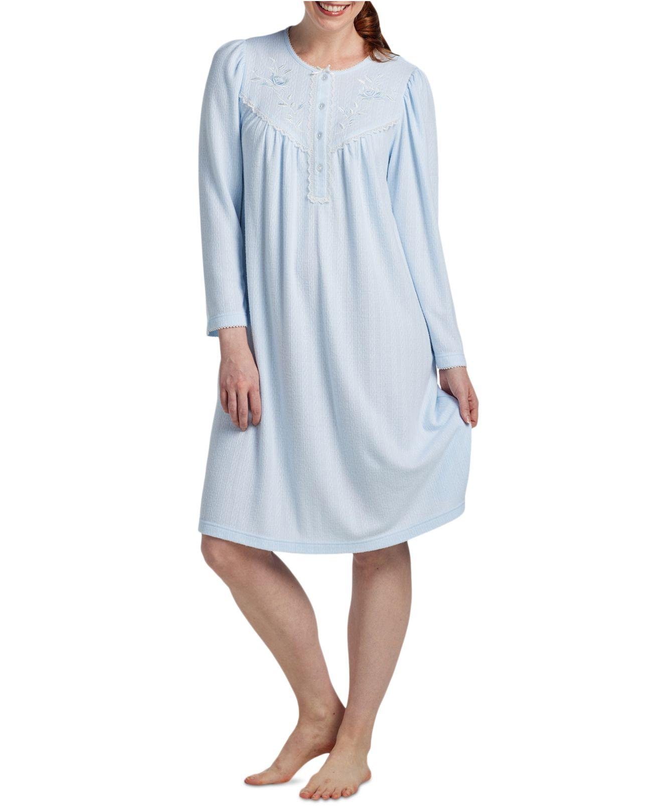 Miss Elaine Lacetrim Longsleeve Knit Nightgown in Blue Lyst