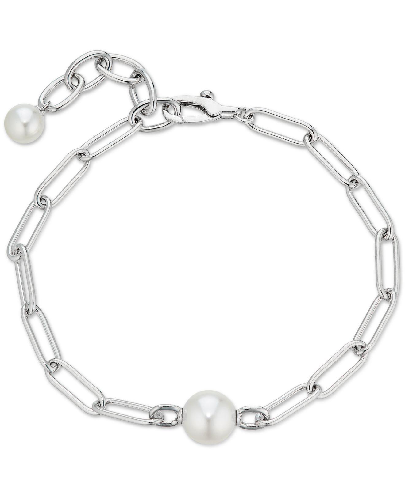 Danori Eliot Silver-tone Imitation Pearl Paperclip Chain Link Bracelet,  Created For Macy's in Metallic | Lyst