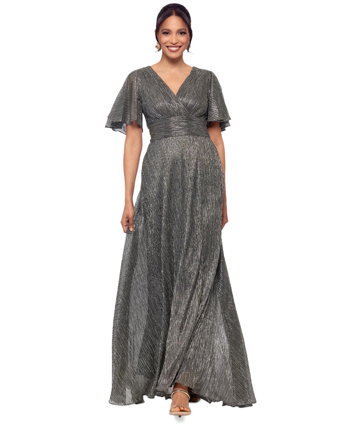 betsy and adam silver dress Betsy & Adam Dress Womens 4 Gray Silver Lace Cape Sequin Draped Bodycon Mini