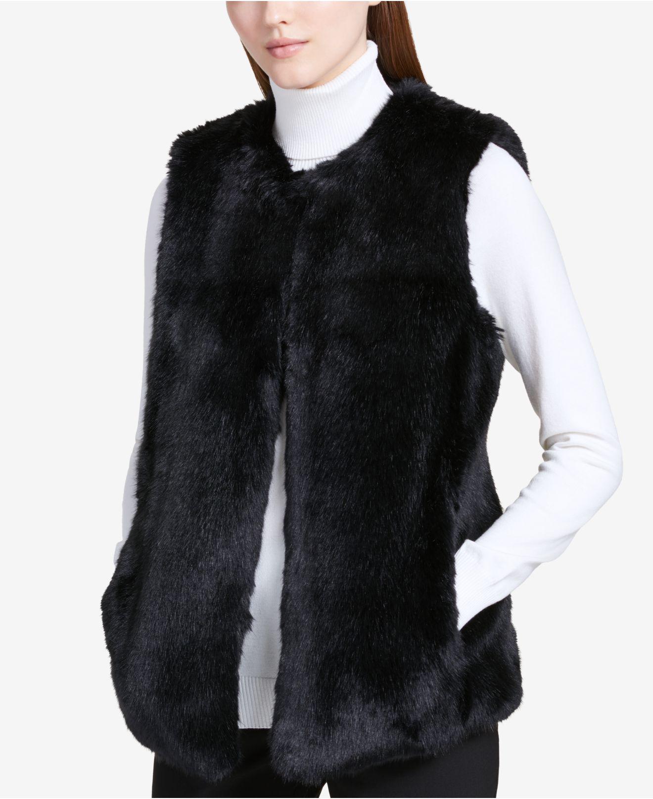 Calvin Klein Faux Fur Vest in Black | Lyst