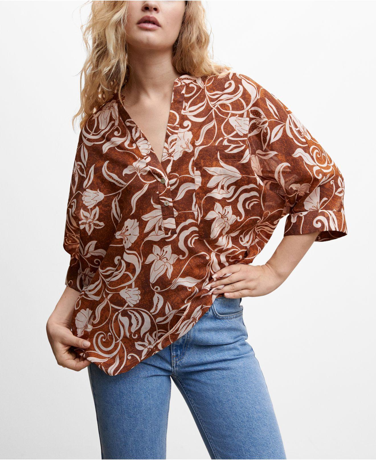 Mango Floral Print Blouse in Brown Lyst