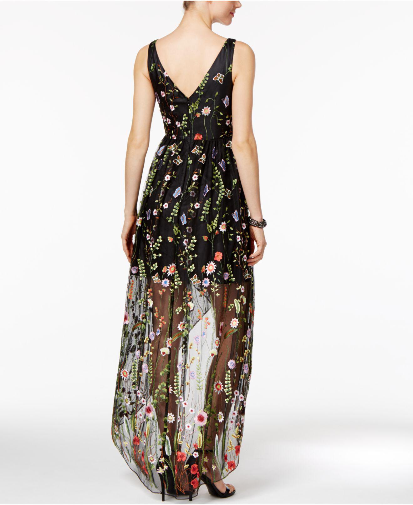 adrianna papell embroidered tulle dress