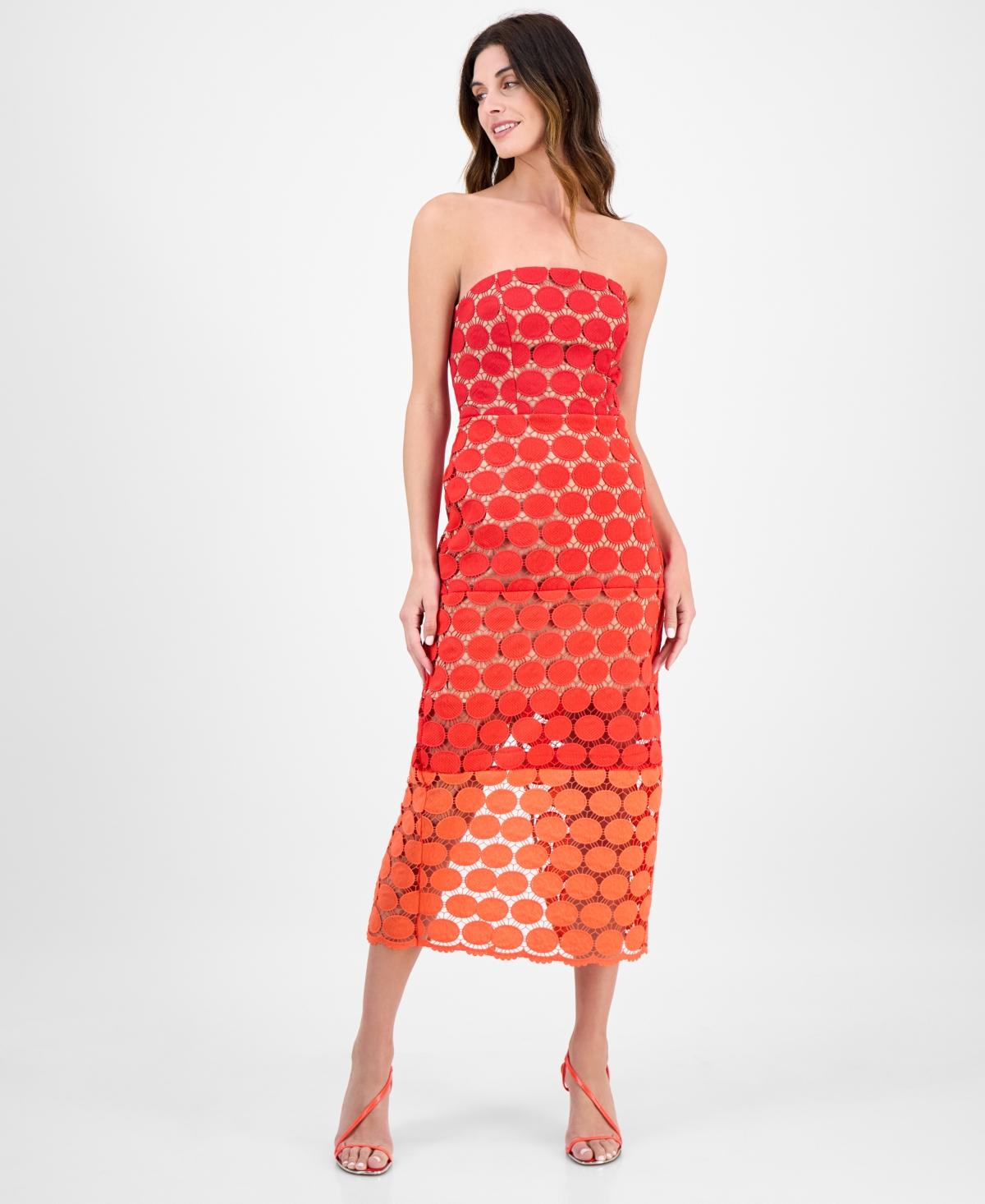 Sam Edelman Dotted Lace Strapless Midi Dress in Red | Lyst