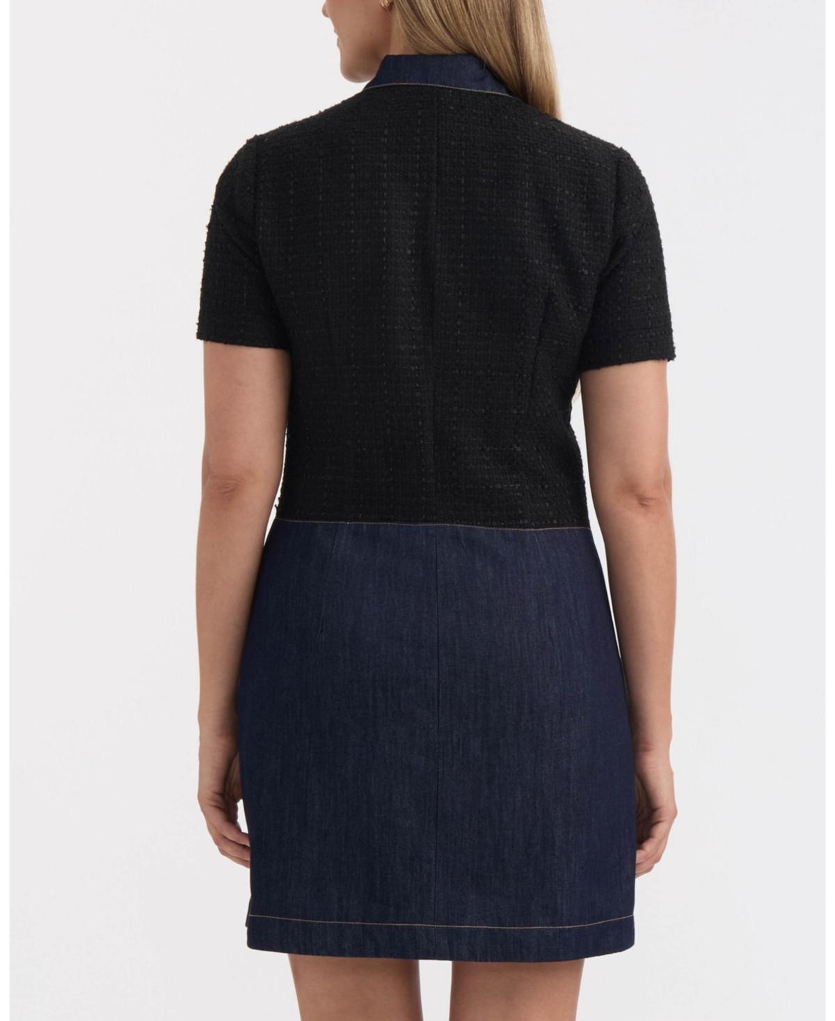 black and blue dress ellen Tracy Mixed Media Shirt in Size:EU 42 / EU 42 / US 10.5-11