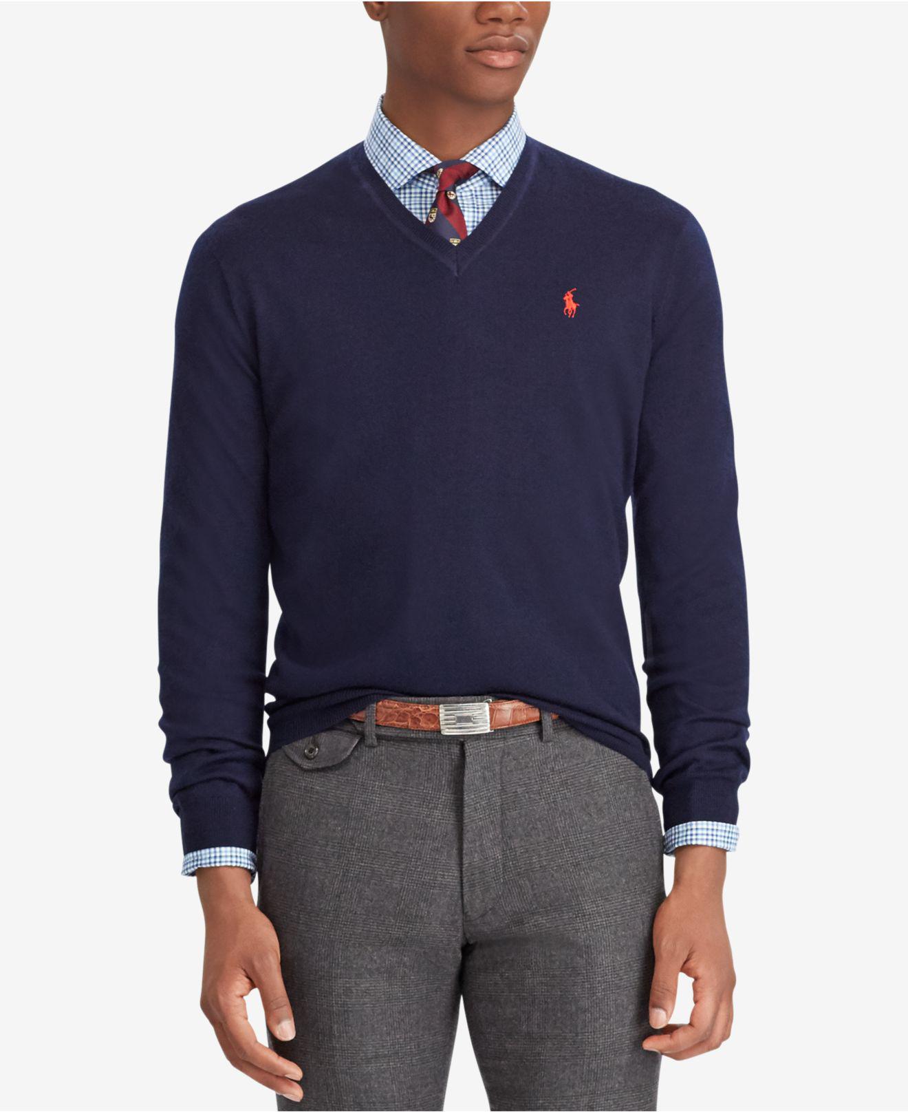 Lyst - Polo Ralph Lauren Merino Wool V-neck Sweater in Blue for Men