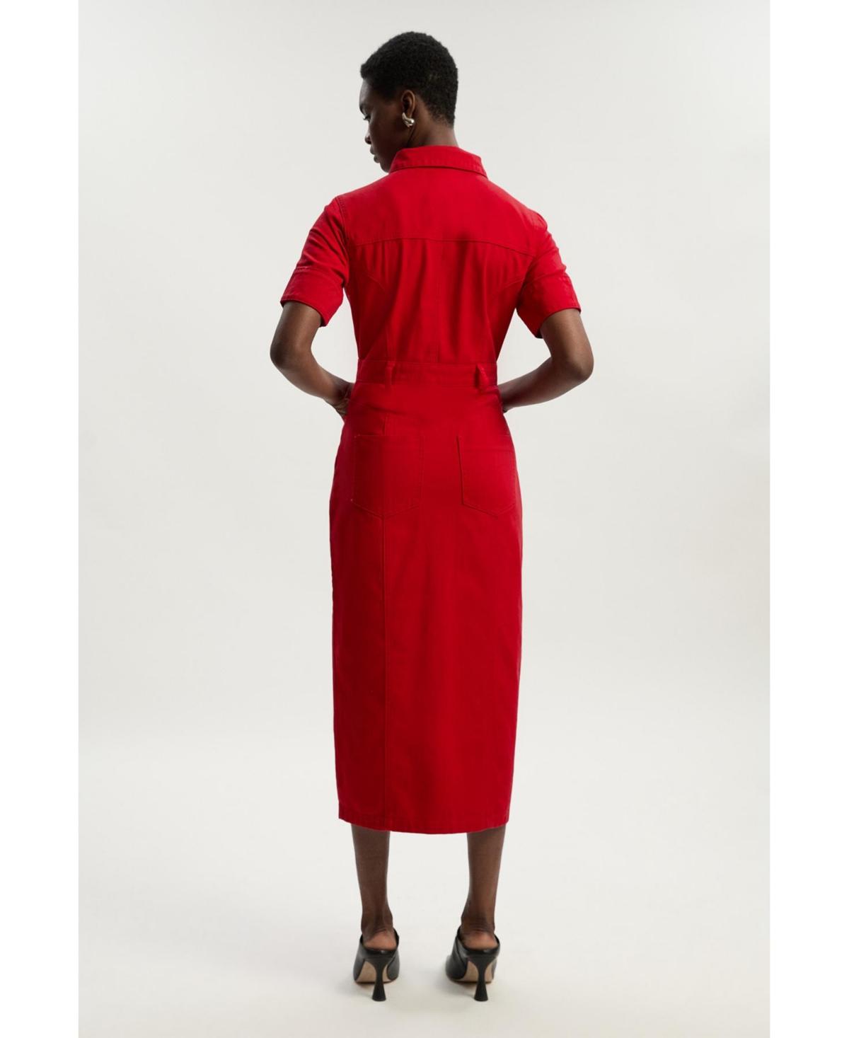karen millen denim shirt dress Karen Millen Petite Tailored Denim Full Skirted Midi Shirt Dress in Indigo