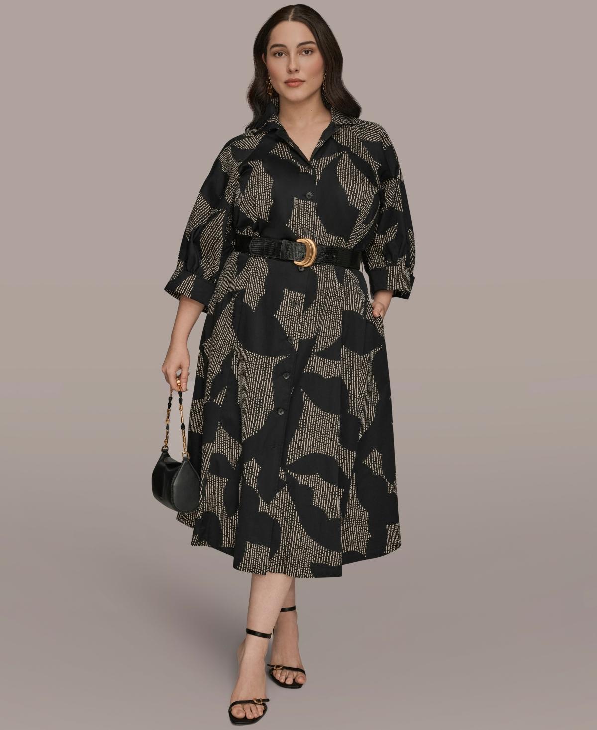 donna karan belted shirt dress Donna Karan New York Women's Button-Front Short-Sleeve Midi Belted Dress