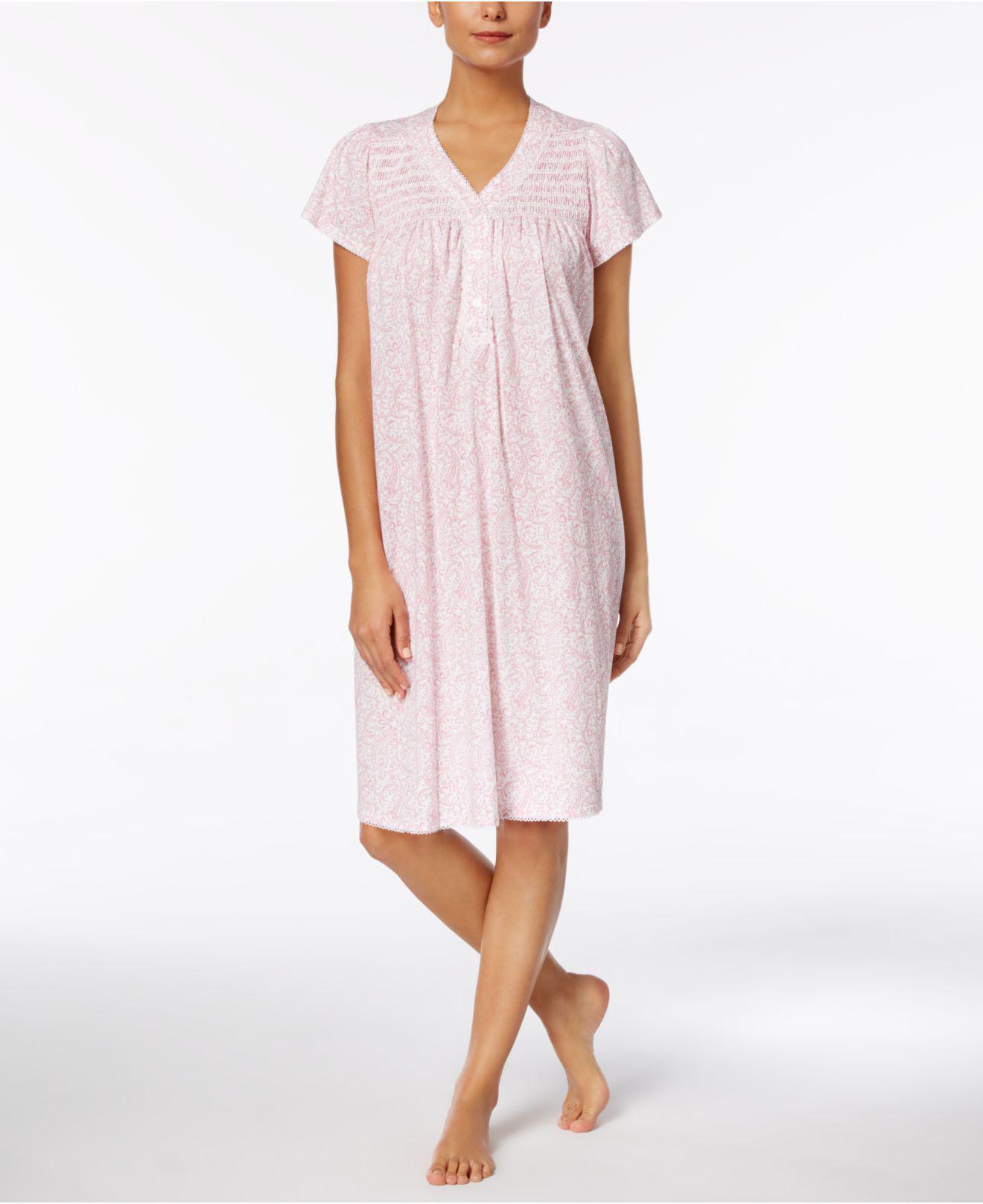 Miss Elaine Cotton Picottrim Printed Nightgown in Pink Lyst
