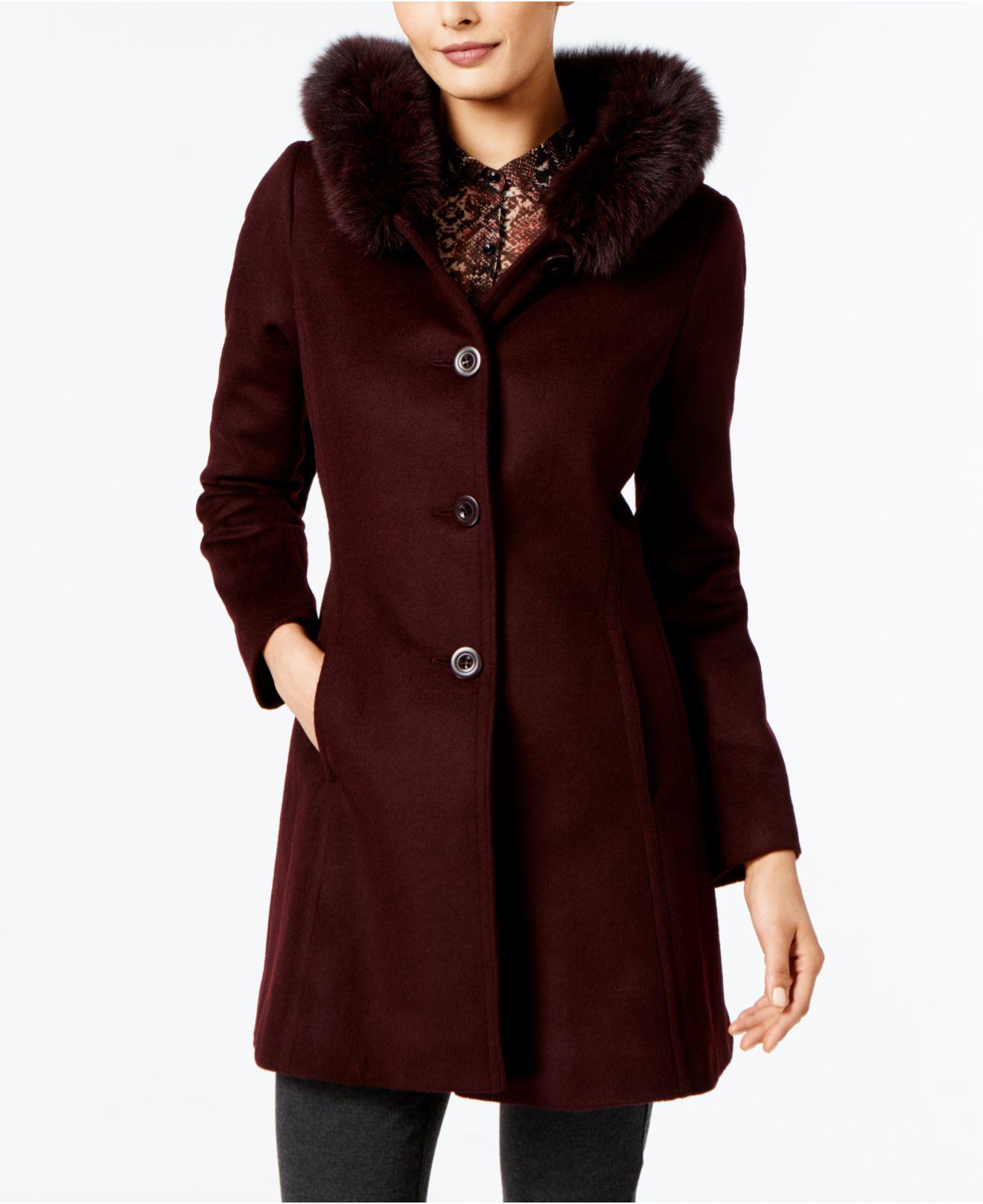 Forecaster Fox-fur-trim A-line Walker Coat, Only At Macy&#39;s - Lyst