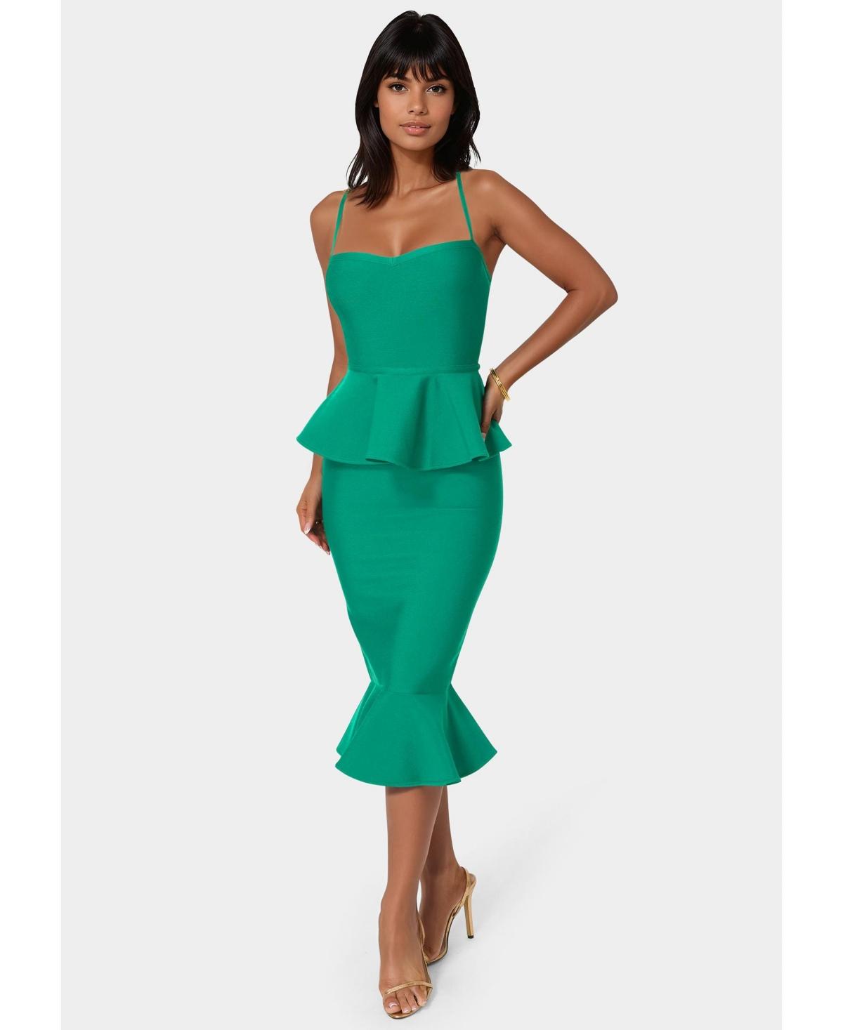 bebe green bandage dress Peplum Midi in Bandage bodycon