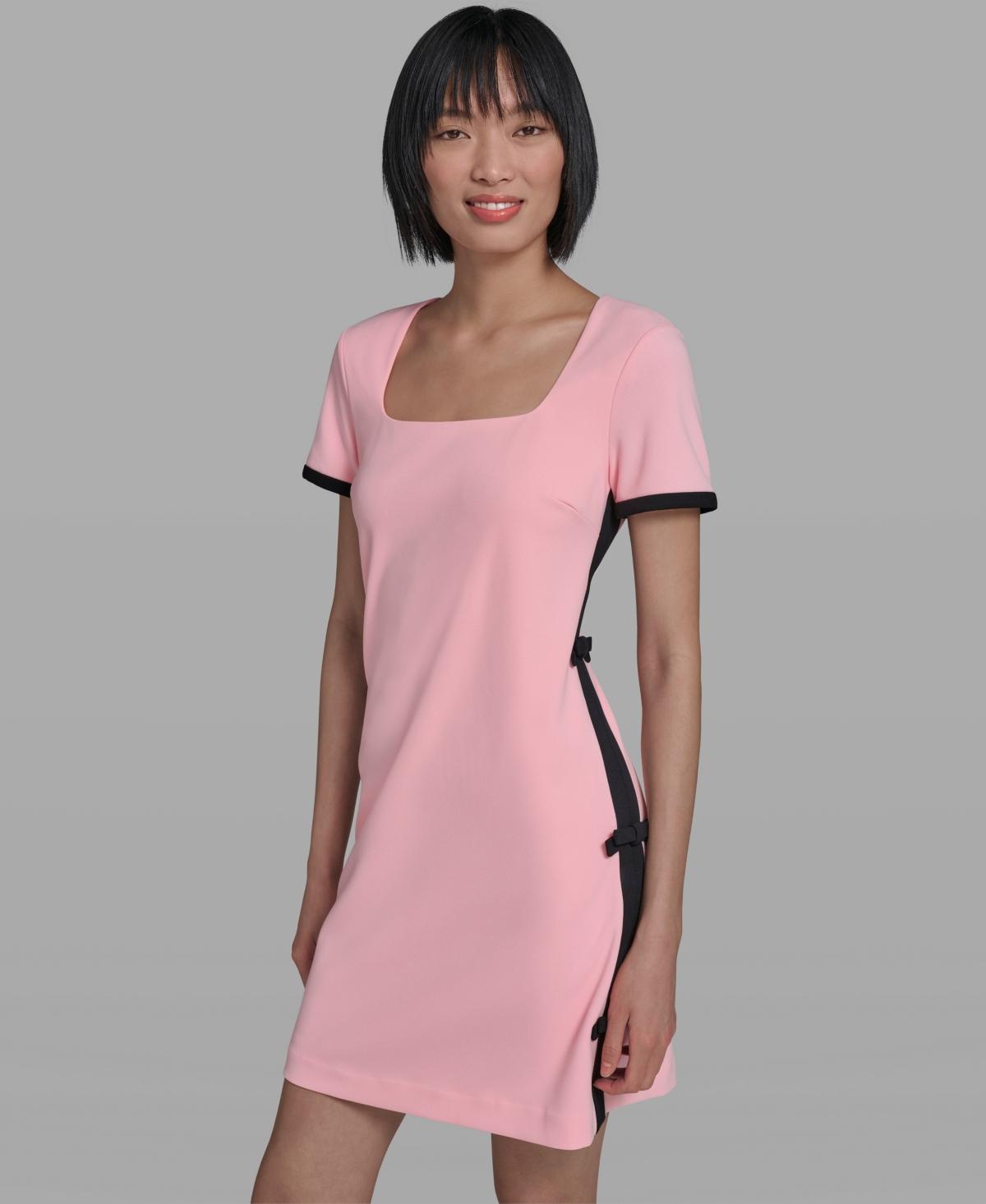 KARL LAGERFELD Bow Trim Scuba Crepe Sheath Dress in Pink | Lyst