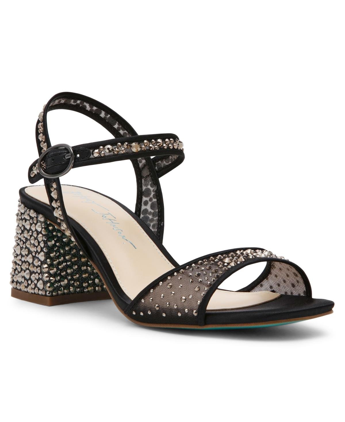 Betsey Johnson Otis Rhinestone Block Heel Sandals in Black | Lyst Betsey Johnson Otis Rhinestone Block Heel Sandals in Black | Lyst