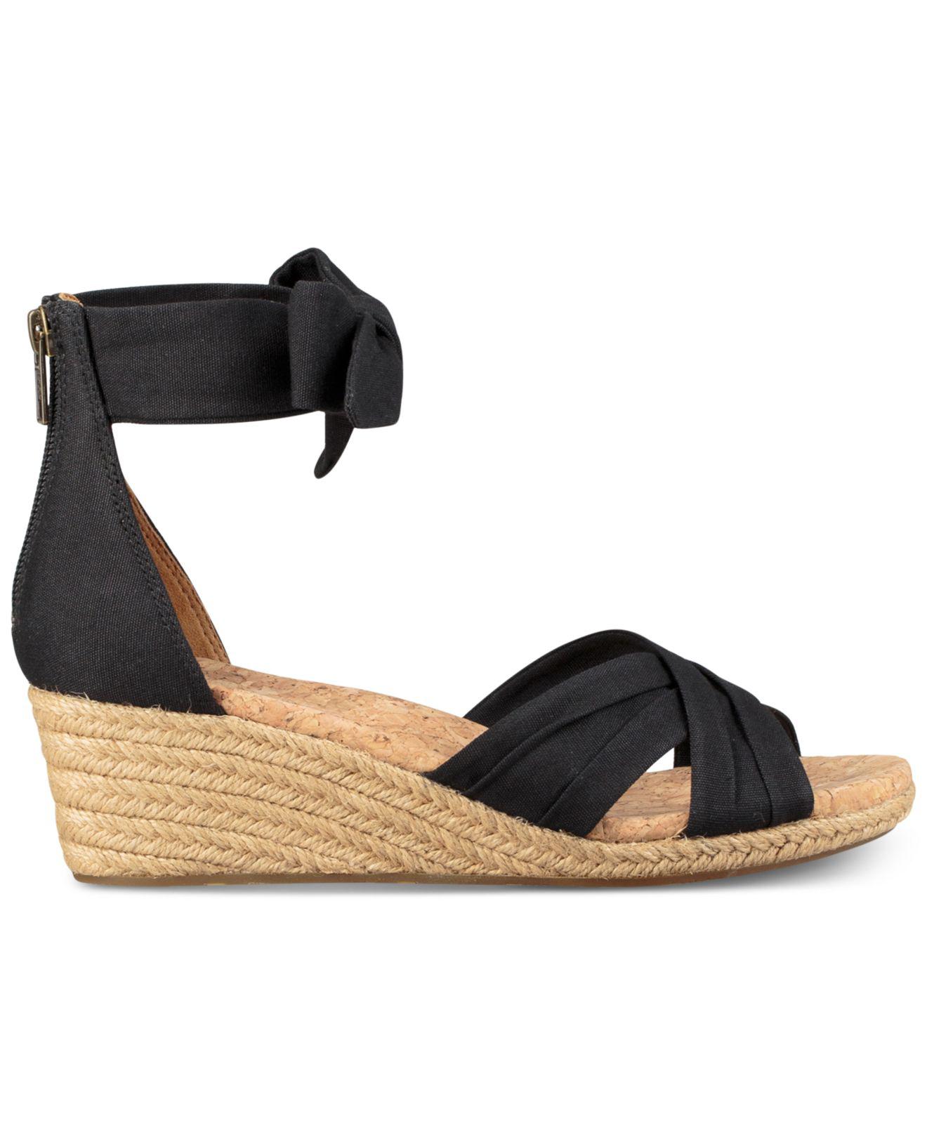 UGG Denim Traci Espadrille Wedge Sandals in Black - Lyst