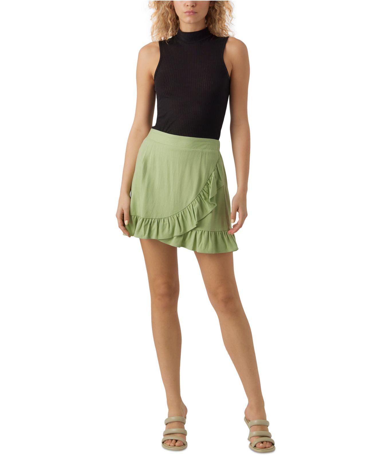 Vero Moda Faux-wrap Ruffle-trim Mini Skirt in Green | Lyst
