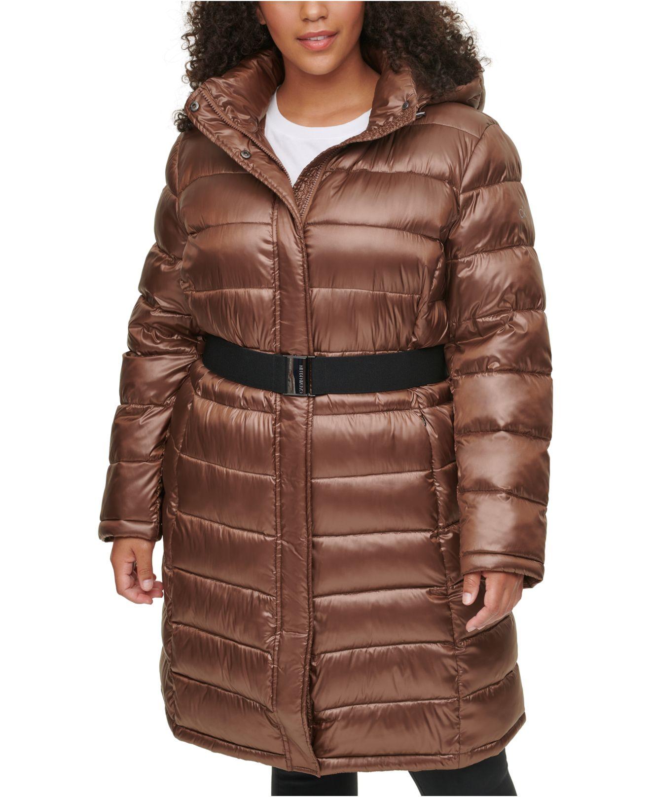 macy's calvin klein hooded puffer coat