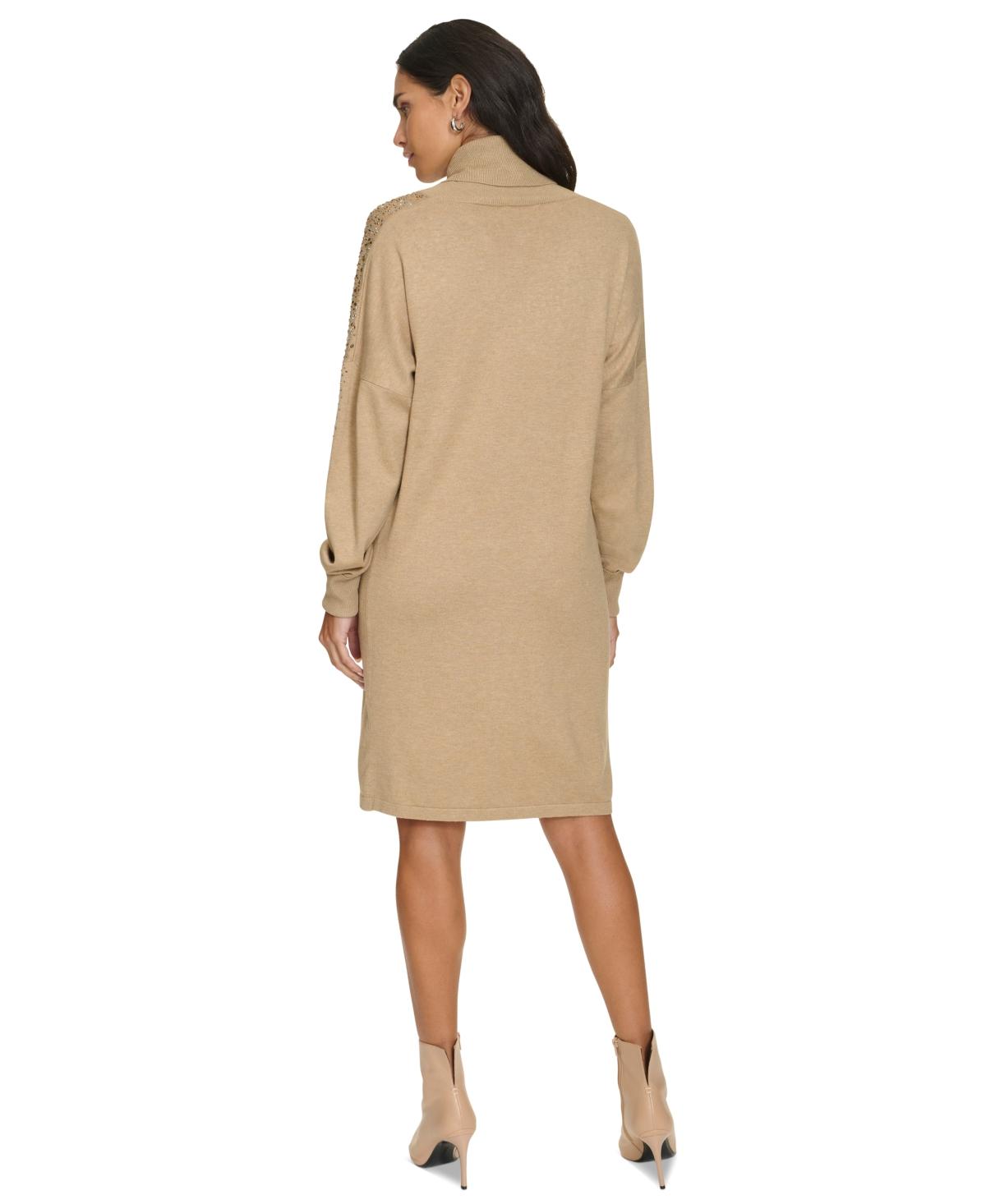 Calvin Klein Embellished Long sleeve Sweater Dress in Natural Lyst