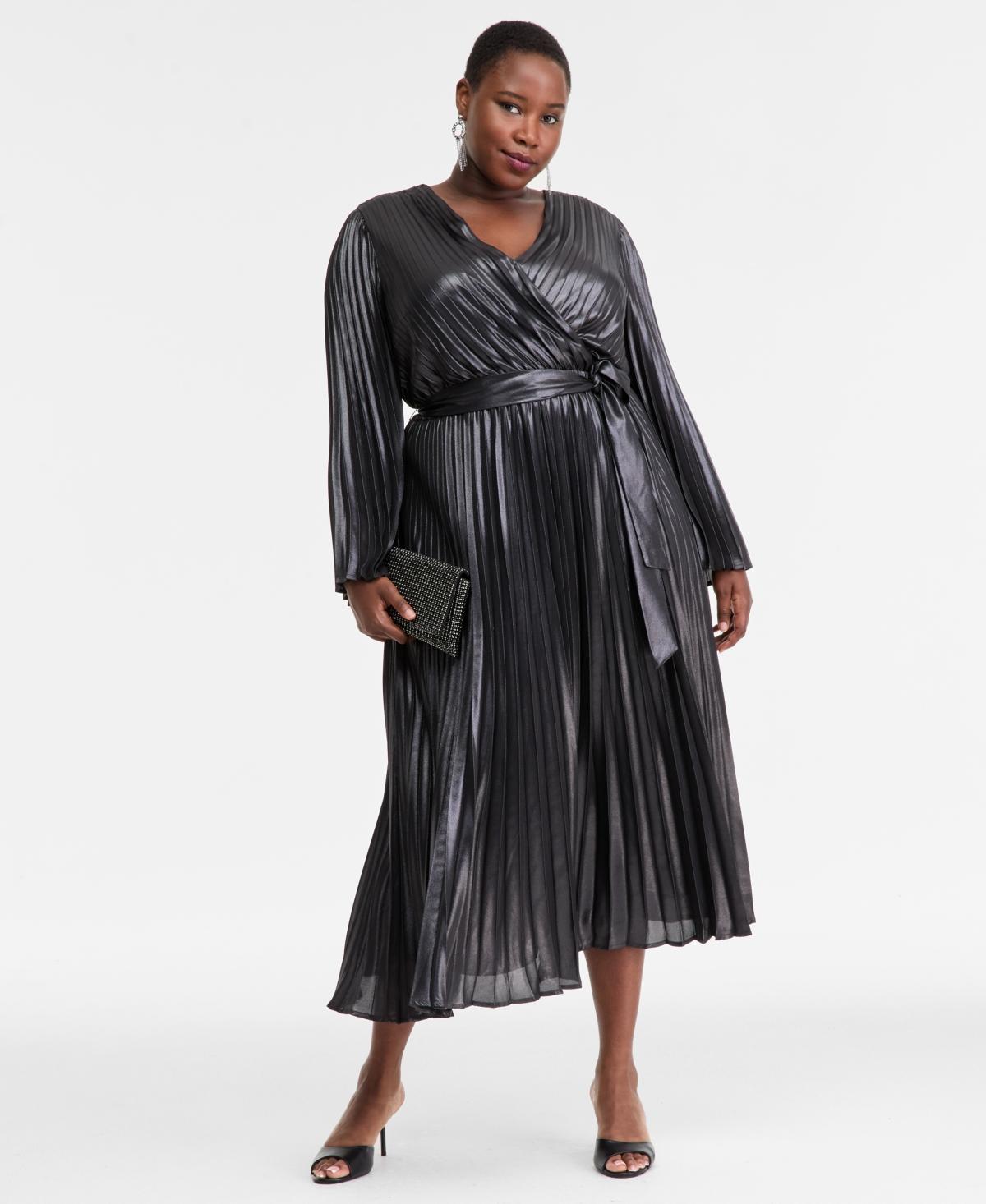 INC International Concepts Plus Size Foil-print Pleated Maxi Dress in Black  | Lyst