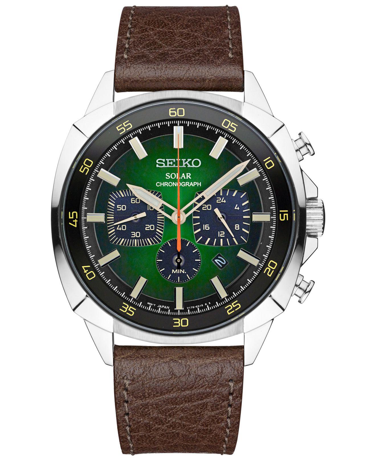 Seiko Men's Solar Chronograph Recraft Brown Leather Strap Watch 43mm Ssc513  for Men | Lyst
