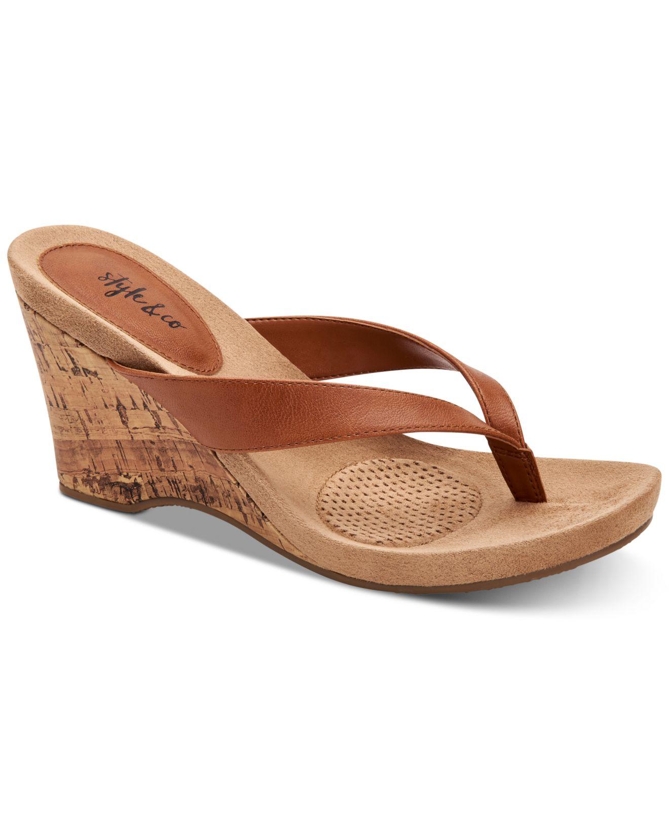 Style & Co. Chicklet Wedge Thong Sandals, Created For Macy's in Coffee