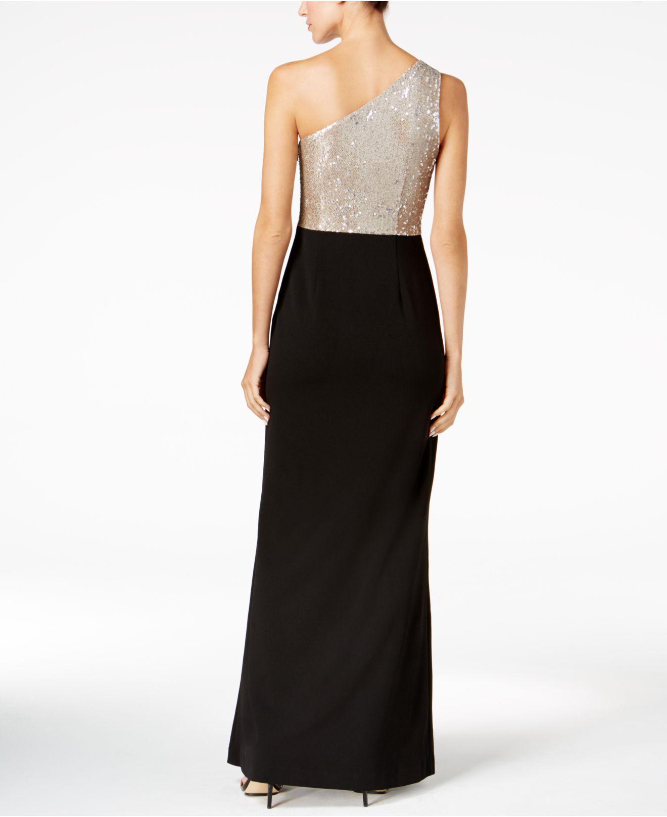 calvin klein one shoulder gown