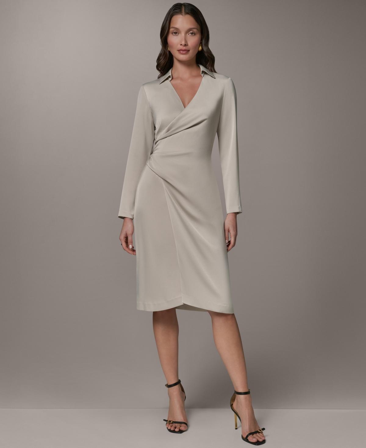 donna karan women's long sleeve embellished-waist midi dress Donna Karan women's Long Sleeve Embellished Waist Midi Dress - size XL - Black
