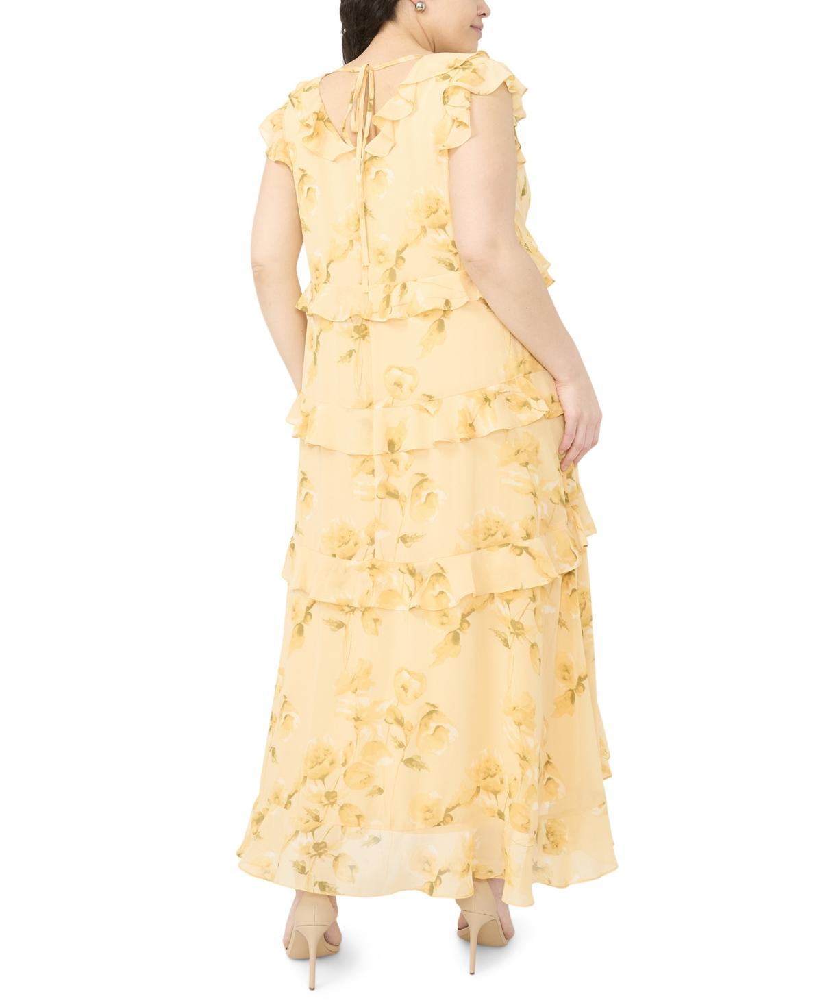 msk gold dress Plus Size Ruffle Trim V-neck in Metallic Peacock Dresses