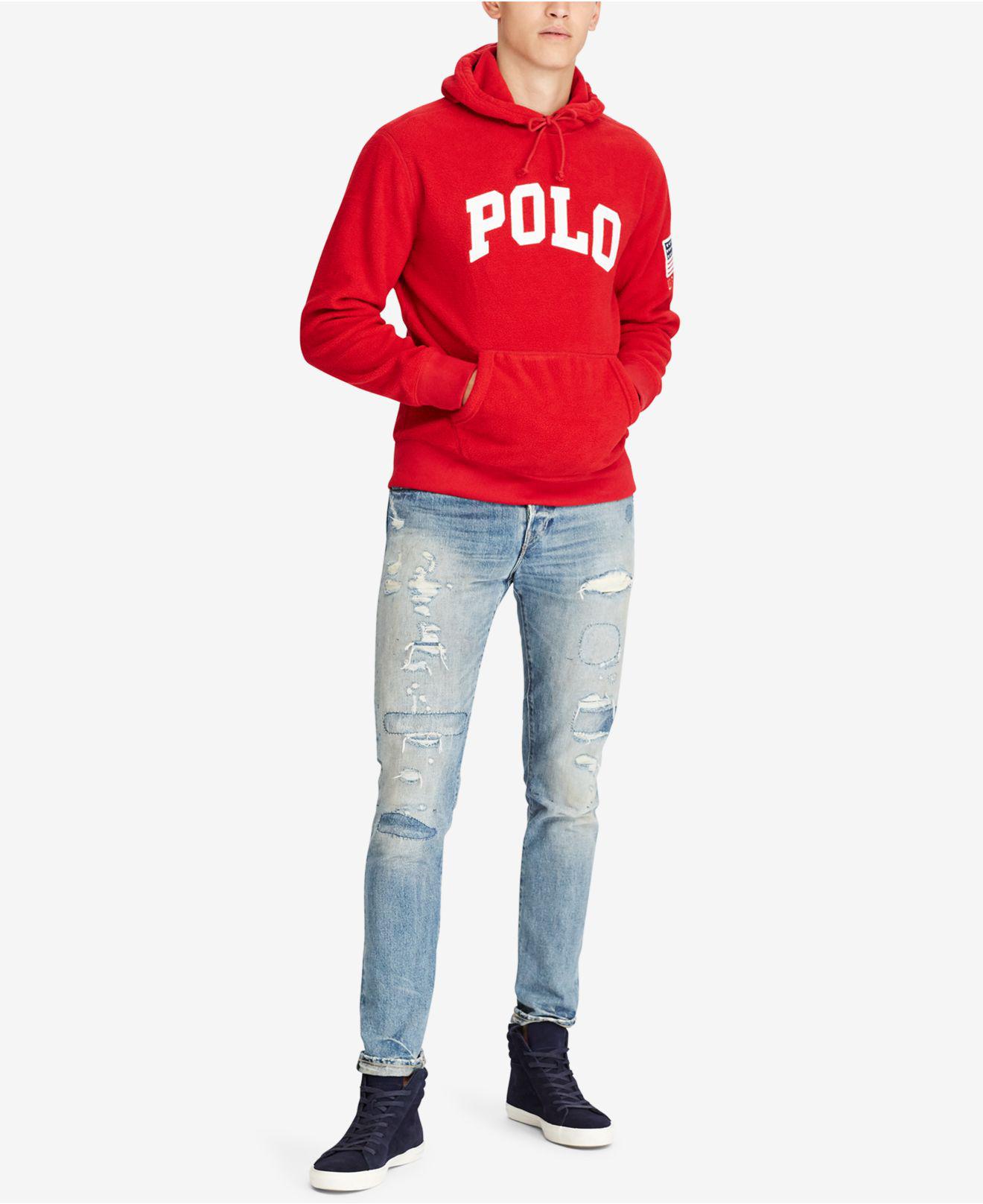 red and white polo hoodie