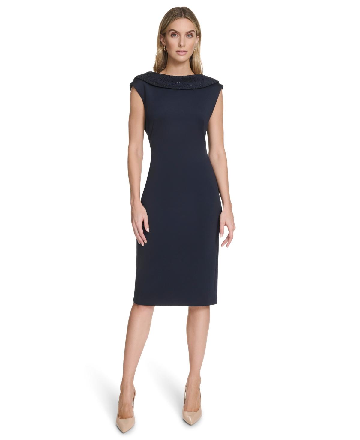 calvin klein navy blue sheath dress Calvin Klein | Dresses | Calvin Klein Navy Blue Sheath Dress With Cool Sleeve Detail