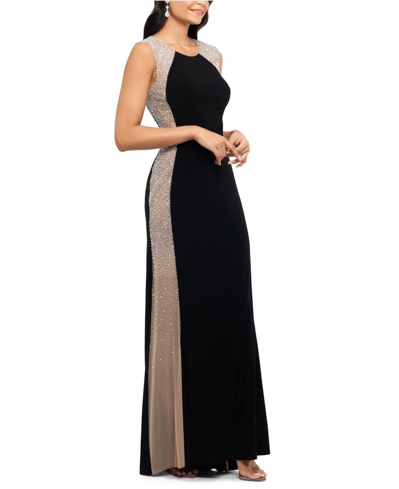 xscape petite beaded illusion gown