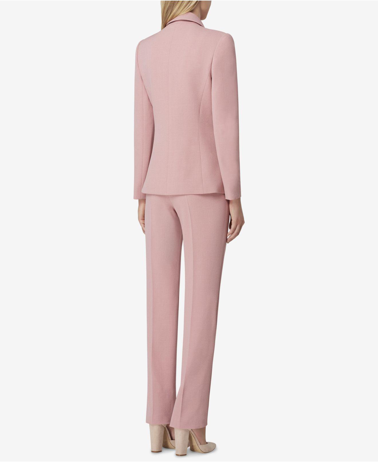 Tahari Petite Peak-lapel Pant Suit in Pink