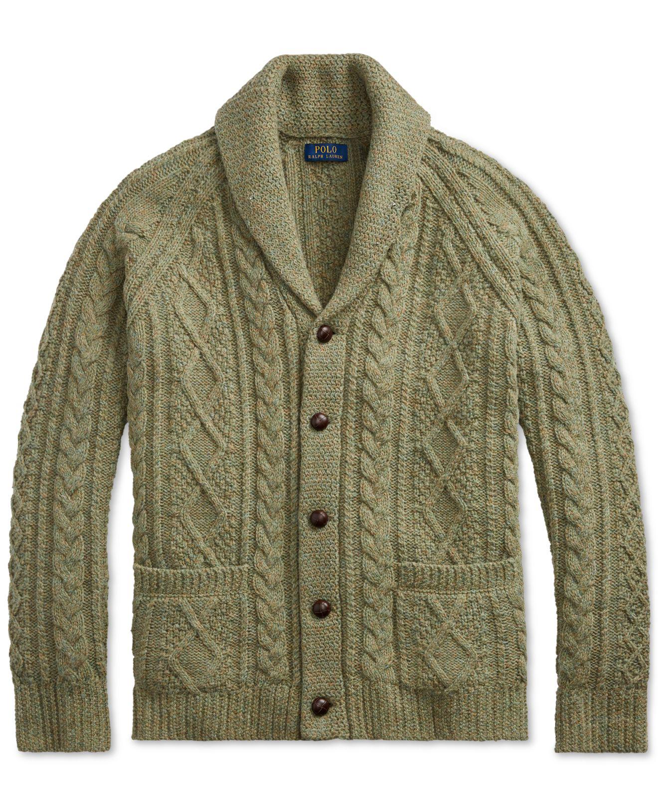 Polo Ralph Lauren Cable Wool-cashmere Cardigan in Blue/White 