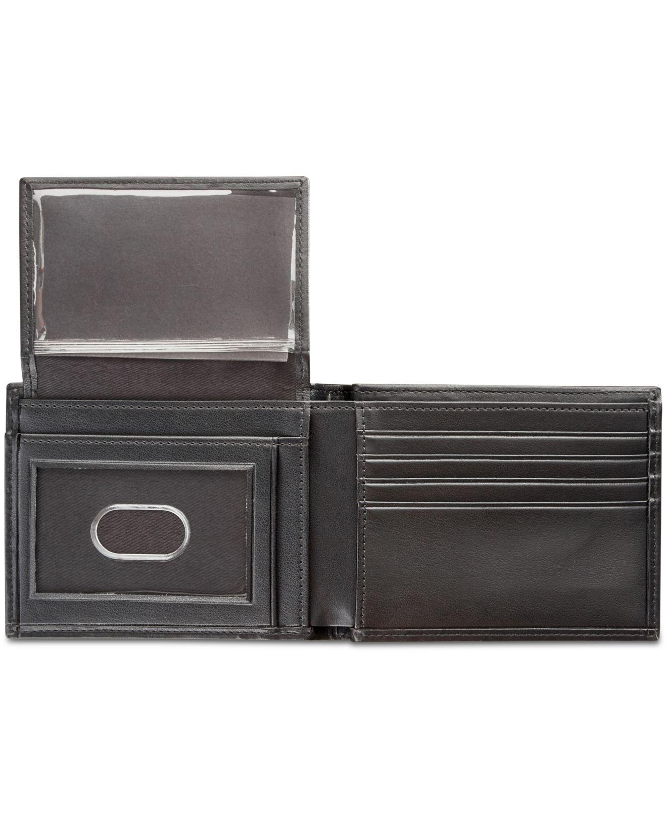 Perry Ellis Manhattan Smooth Leather Passcase Wallet in Black for Men